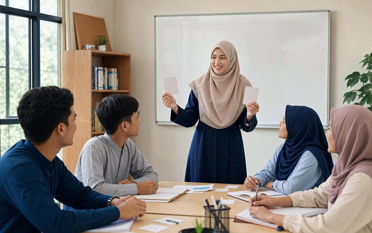 Pengajar Pengajian Islam mengendalikan aktiviti pembelajaran bersama pelajar